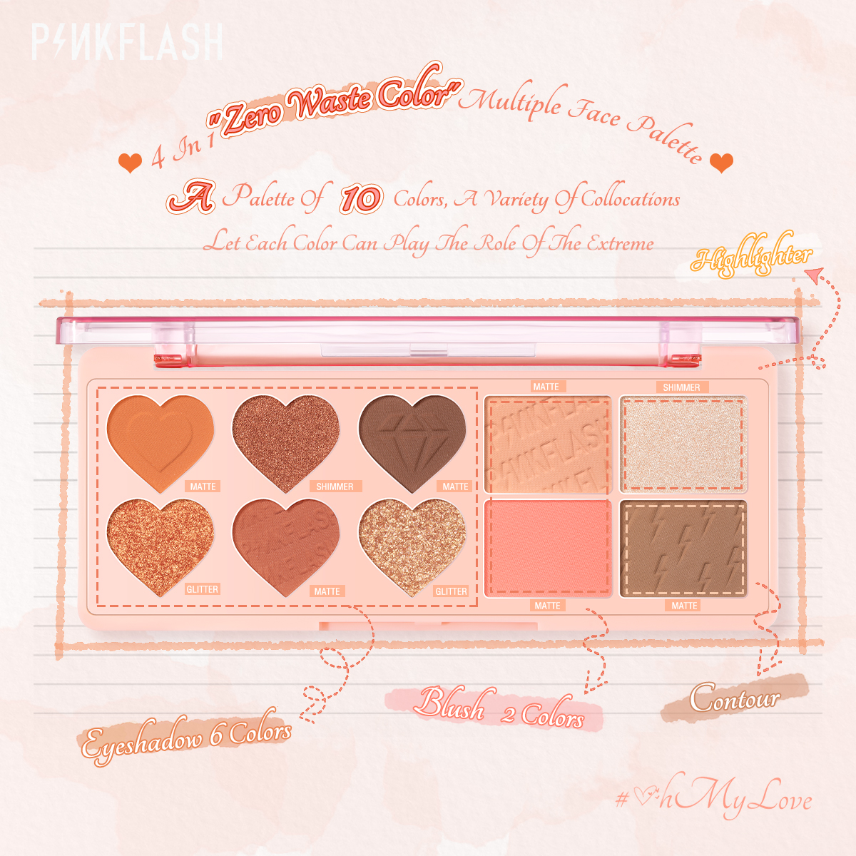 [Hàng mới về] Bảng Phấn Trang Điểm Pinkflash Ohmylove 4 Trong 1 Gồm Phấn Mắt/ Phấn Má Hồng/ Phấn Bắt Sáng/ Phấn Tạo Khối | BigBuy360 - bigbuy360.vn