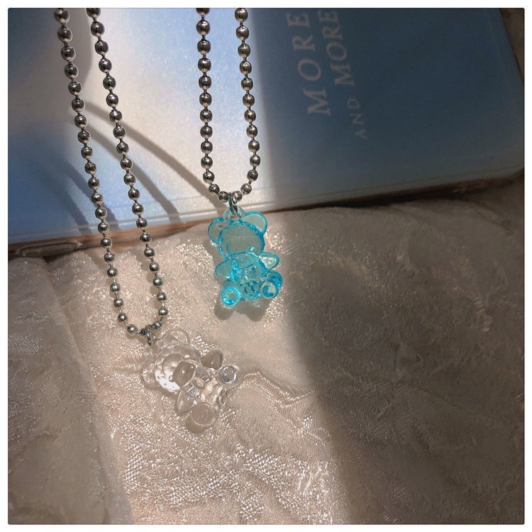 Vòng cổ trong suốt mặt hình gấu dễ thương phong cách Hàn Quốc