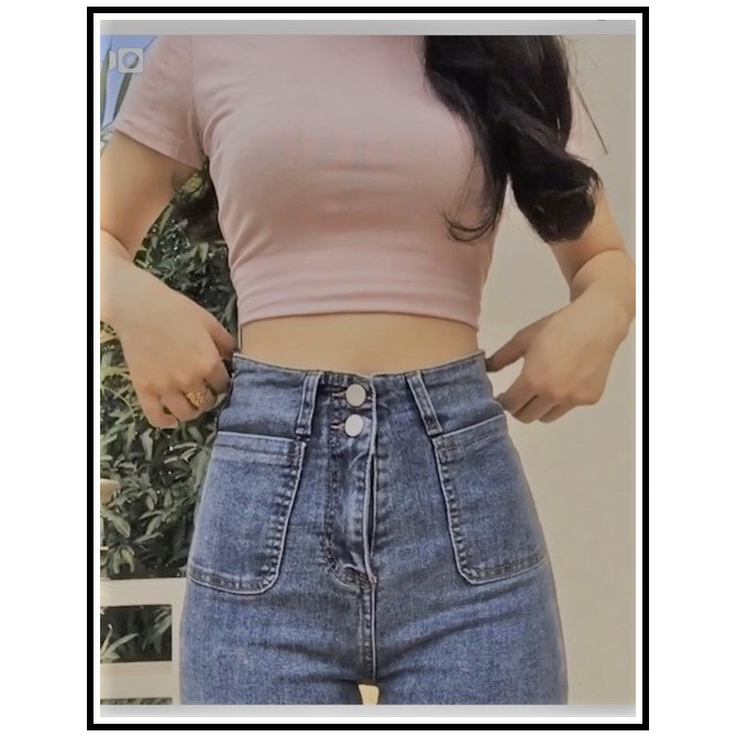 Quần Jean Nữ Lưng Cao 2 cúc + 2 Túi bầu chất jean giãn tốt loại 1 - 4 MÀU HOTTREND 1-101