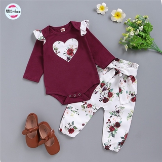 Bộ Trang Phục 2 Món Mikrdoo Gồm Áo Liền Quần Tay Dài In Họa Tiết Trái Tim Và Quần Dài Họa Tiết Hoa Thời Trang Cho Bé Gái