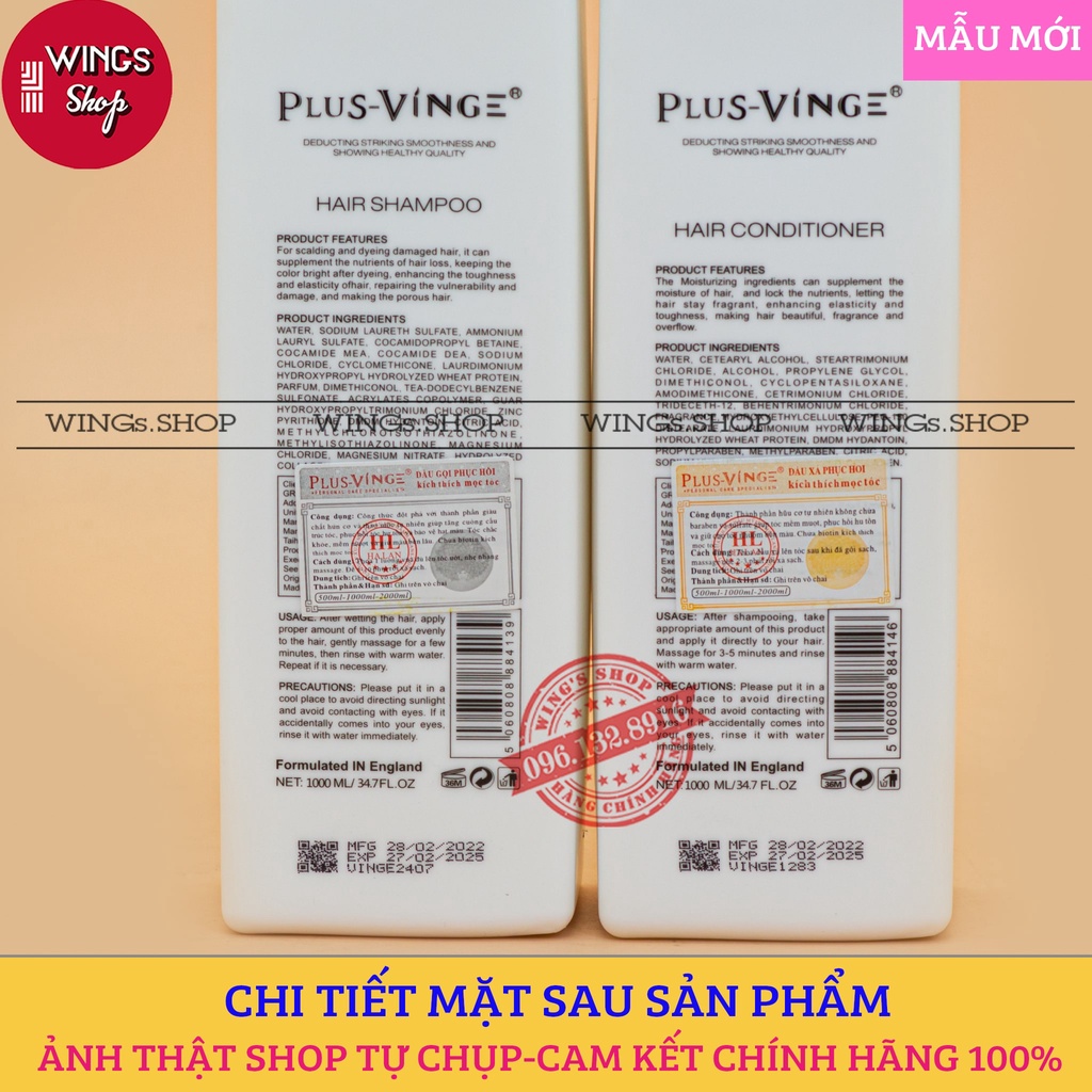 Cặp Dầu Gội Xả Collagen Vinge 1000ML | Giảm Rụng Tóc, Kích Mọc Tóc, Phục Hồi Tóc Hư Tổn | Hàng Chính Hãng