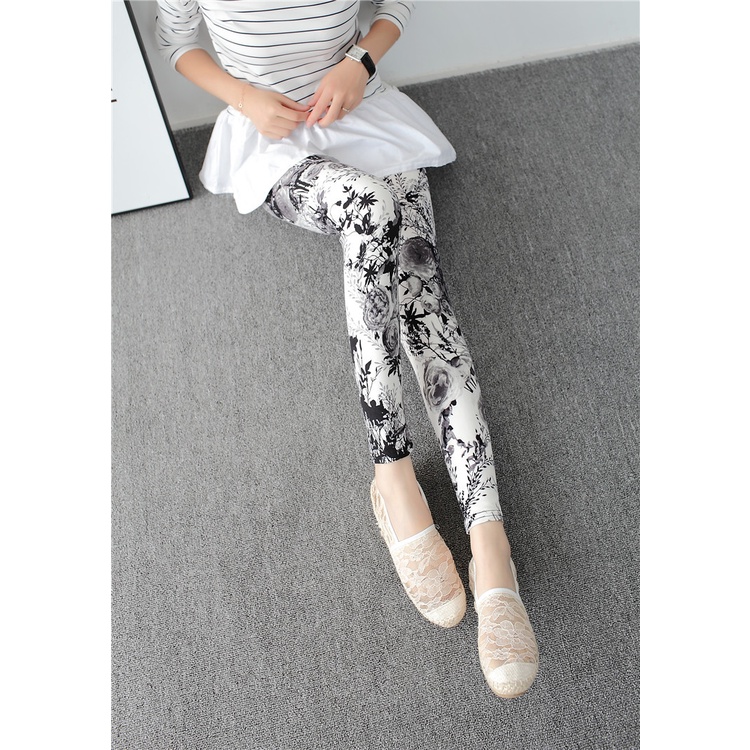 Thời Trang Quần Legging Lưng Cao Hoạ Tiết Hoa Nữ Tính