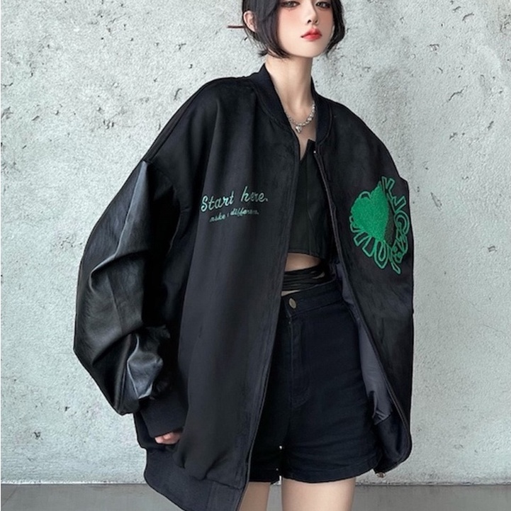 Áo khoác,bomber thân nỉ tay da hình in siêu to sau lưng cực chất