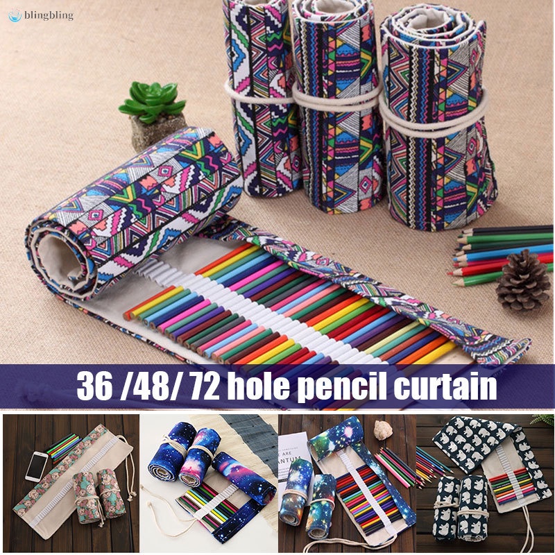 Canvas Colored Pencil Roll Wrap 36 48 72 Slot Coloring Pencil Holder Organizer for Colored Pencils