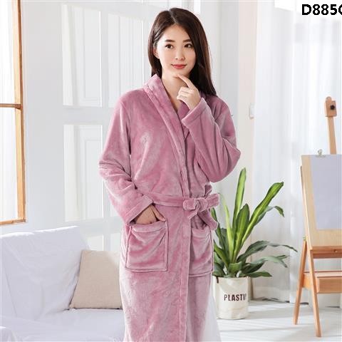 Áo choàng ngủ vải Flannel dáng dài thời trang mùa đông cho nữ