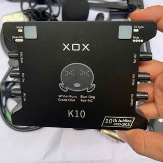 Soundcard thu âm hát livestream XOX k10 2020 bản kỉ niệm 10 năm kèm dây nguồn dây lấy nhạc và dây live