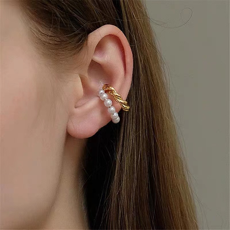 Khuyên Kẹp Vành Tai Đính Ngọc Trai Phong Cách Thời Trang Pháp Cổ Điển Hàng Mới