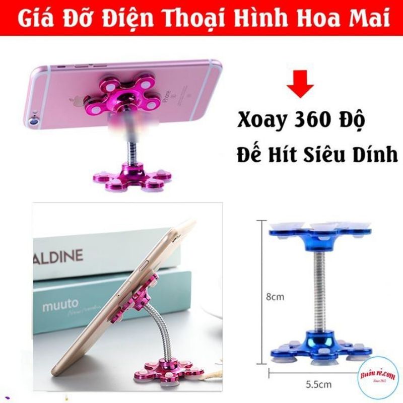 Đỡ Điện Thoại  Hoa Mai Xoay 360 Hút Chân Không 2 Mặt -  Đầu Đế Hít điện thoại Siêu Dính dùng trên bề mặt trơn bóng