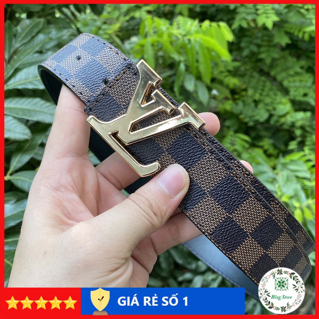 Combo Thắt lưng nam LV, Ví da kẻ caro, thắt lưng lv nam thời trang cao cấp dây nịt da cao cấp, mặt nguyên khối CBLV003