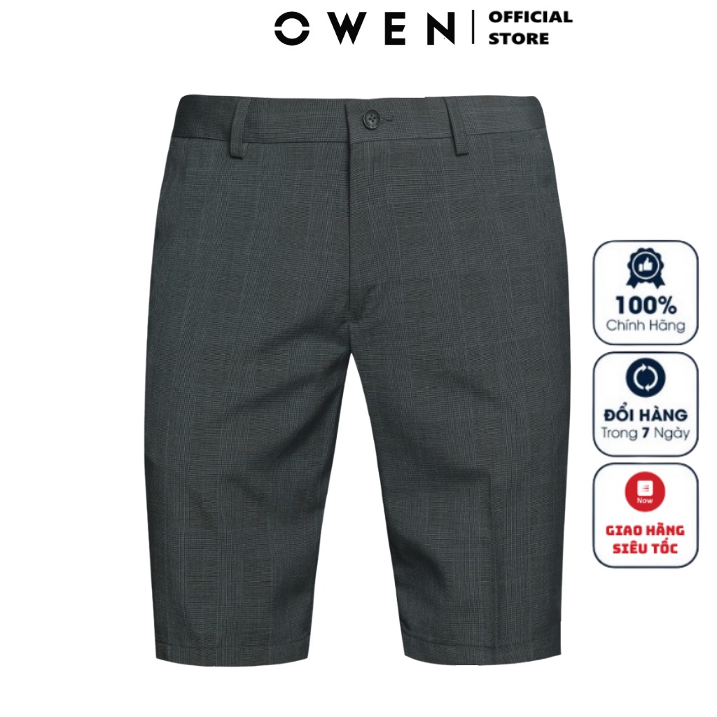 Quần Short Nam Cao Cấp OWEN SW220246 Quần Sooc Ngố Đùi Màu Ghi Đậm Kẻ Caro Chìm vải Chất Vải Sợi Tổng Hợp Dáng Trendy