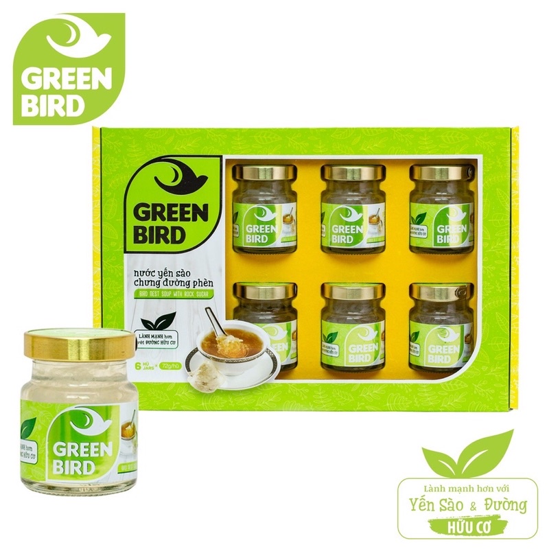 Hộp quà Nước Yến Sào Chưng Đường Phèn Green Bird - NUTRINEST - (6 hũ /72g)