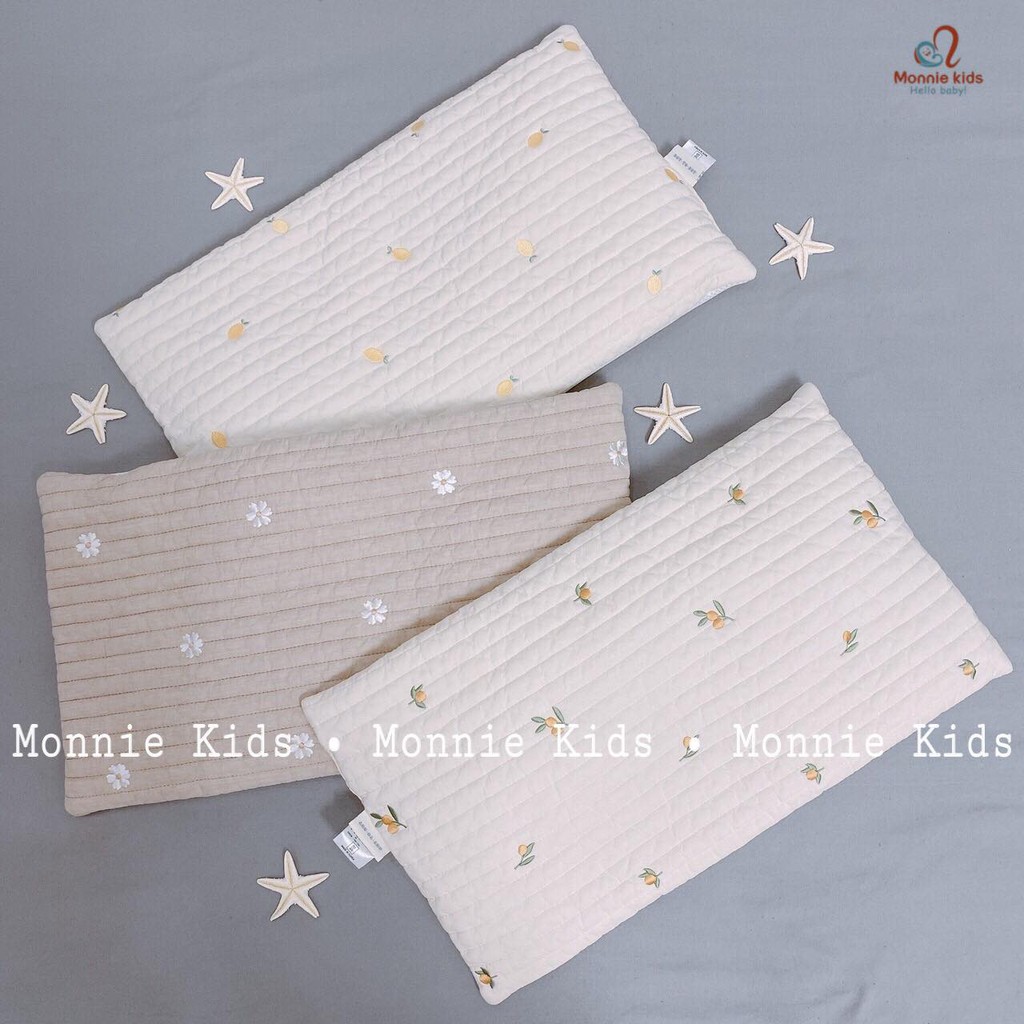 Gối cho bé sơ sinh DOT TO DOT chữ nhật 47x27cm, gối ngủ trẻ em cotton hữu cơ - Monnie Kids