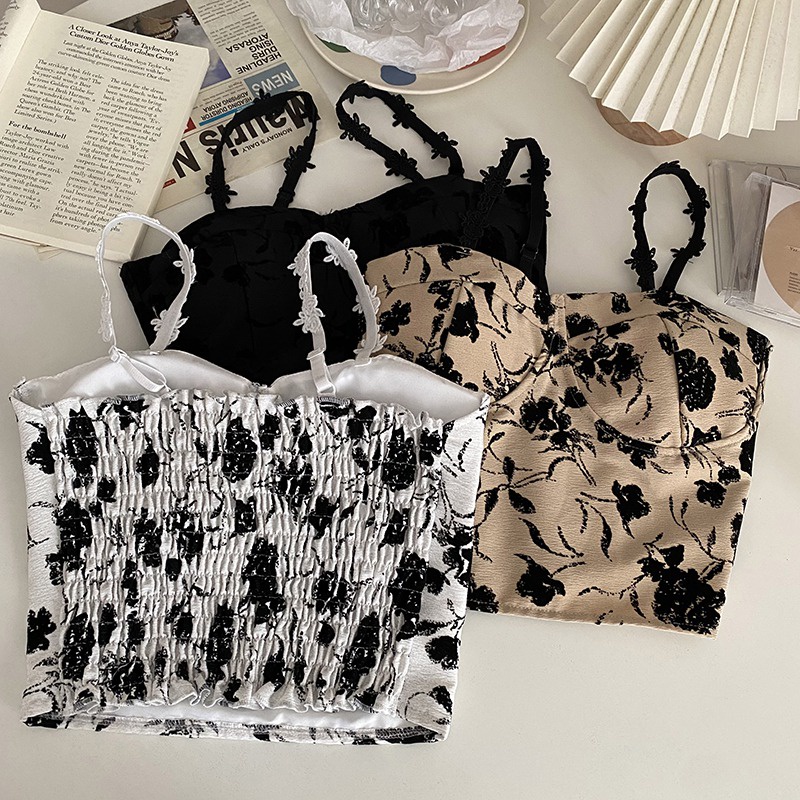 Áo Hai Dây In Hoa Có Đệm Ngực Thời Trang Hàn Quốc Gợi Cảm Cho Nữ