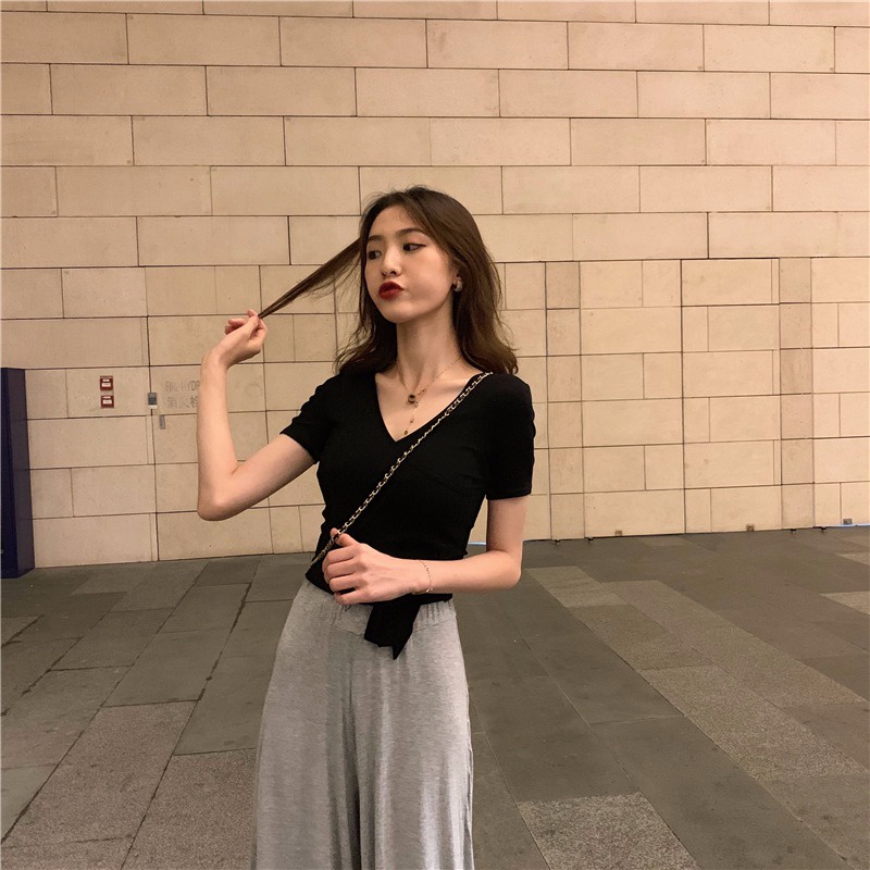 Áo Thun Nữ Tay Ngắn Cổ Chữ V Thời Trang Phong Cách Hàn Quốc