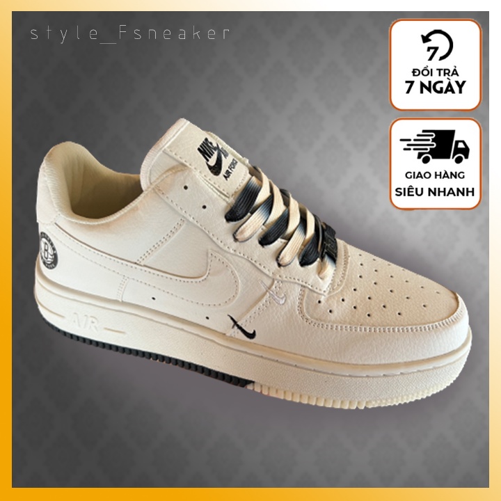 Giày Air Force 1 AF1 Âm Dương - Màu trắng be sữa - Đế cao su non da PU cao cấp