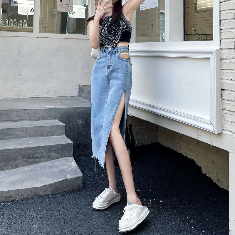 Chân Váy Jean Dáng Chữ A Rộng Kiểu Xẻ Tà Phong Cách Thời Trang Mùa Hè Cho Nữ