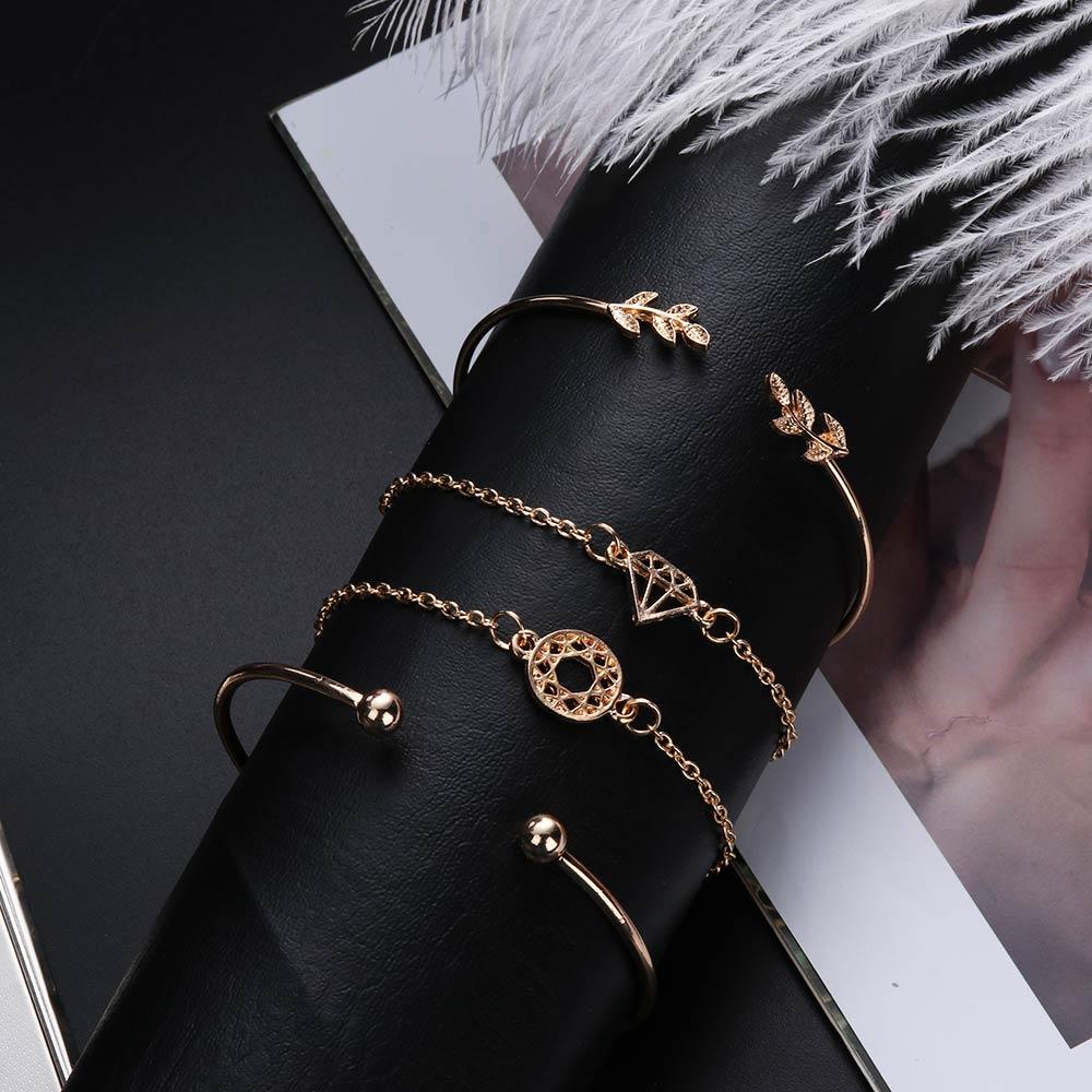 Bộ 4 Vòng Đeo Tay Dạng Hở Thiết Kế Thắt Nút Chiếc Lá / Nút Thắt Độc