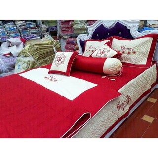Set ga cưới satin trần bông 7 món