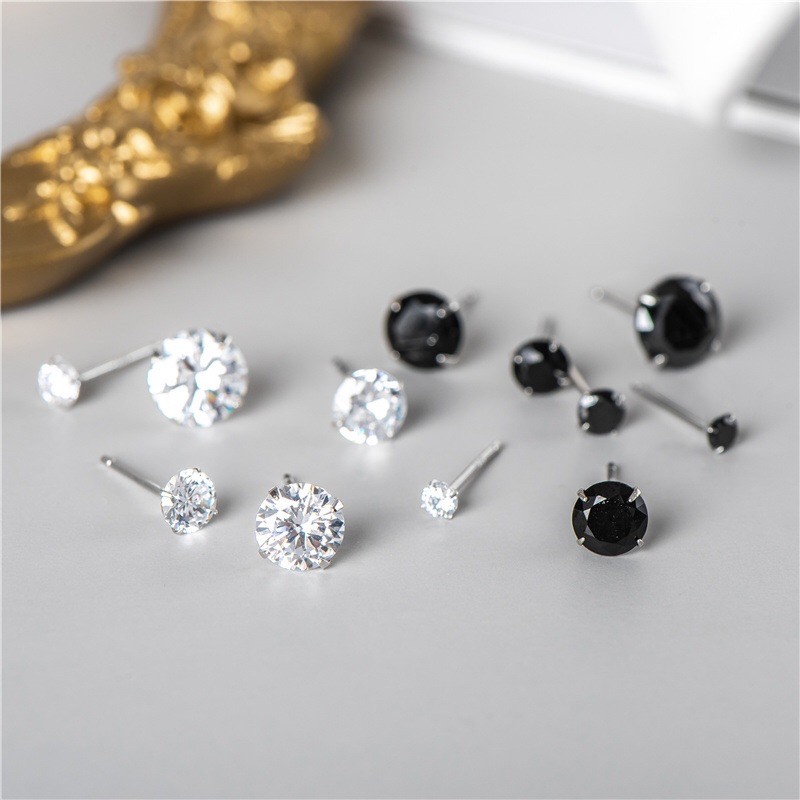 Khuyên tai bạc nụ nhiều màu đá Bông tai bạc nam nữ CHILLEE