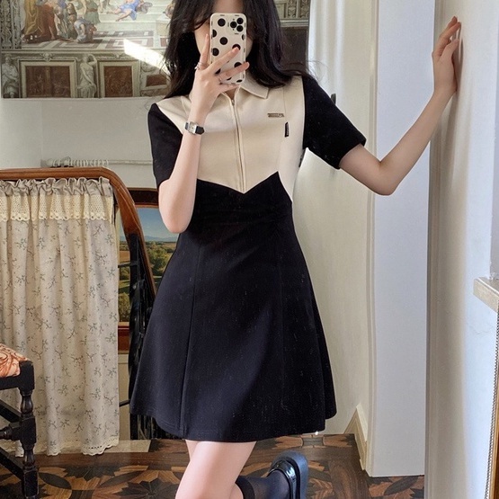 Đầm POLO Tay Ngắn Cổ POLO Eo Cao Thời Trang Trẻ Trung Cho Nữ