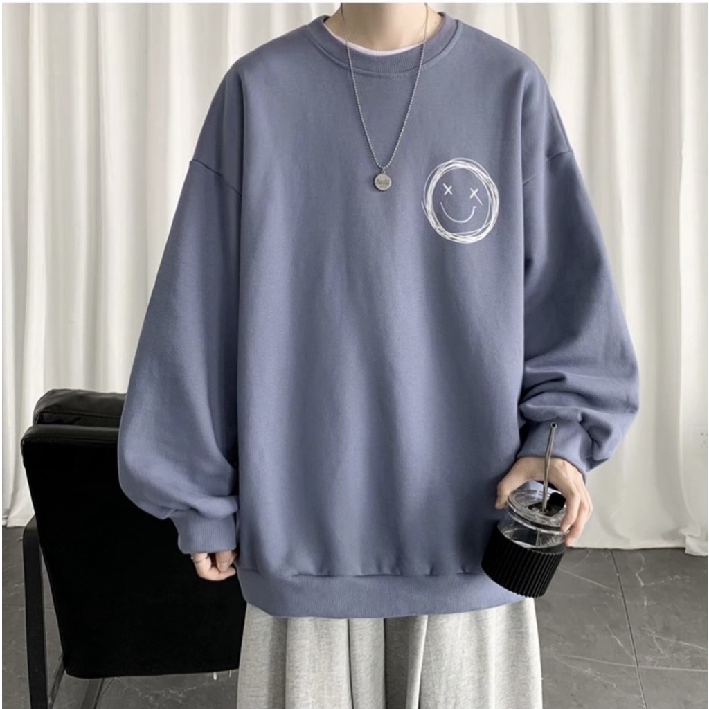 Áo sweater nỉ bông dày dặn trơn hình icon mặt cười form rộng phong cách ulzzang | BigBuy360 - bigbuy360.vn