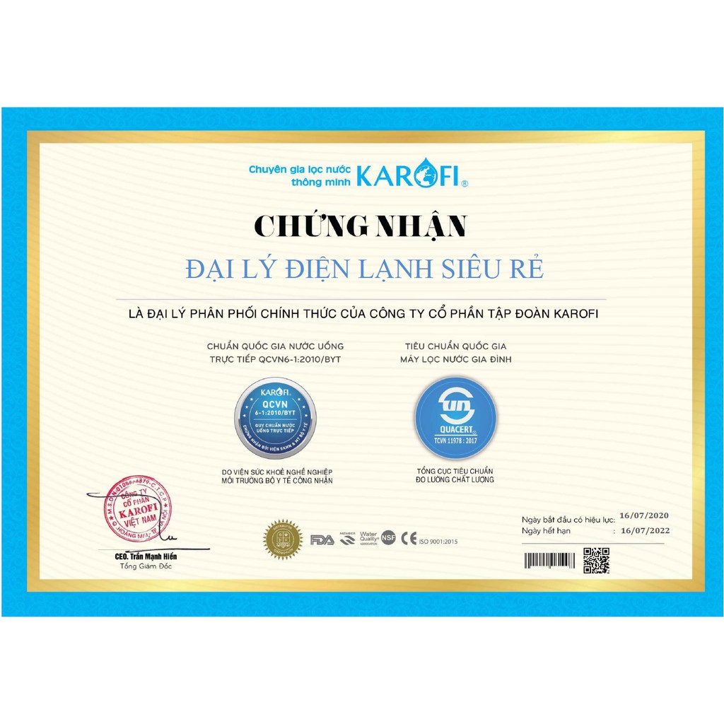 [CHÍNH HÃNG] MÁY LỌC NƯỚC RO KAROFI SLIM S-S038 KAQ-U03