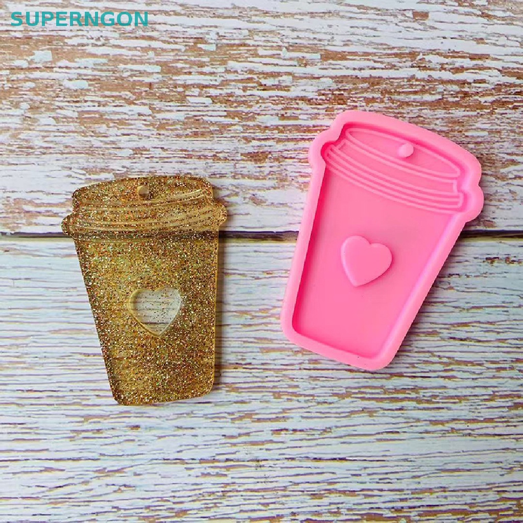 Khuôn Silicone Tạo Hình Cốc Cà Phê Kèm Móc Khóa Trái Tim Xinh Xắn