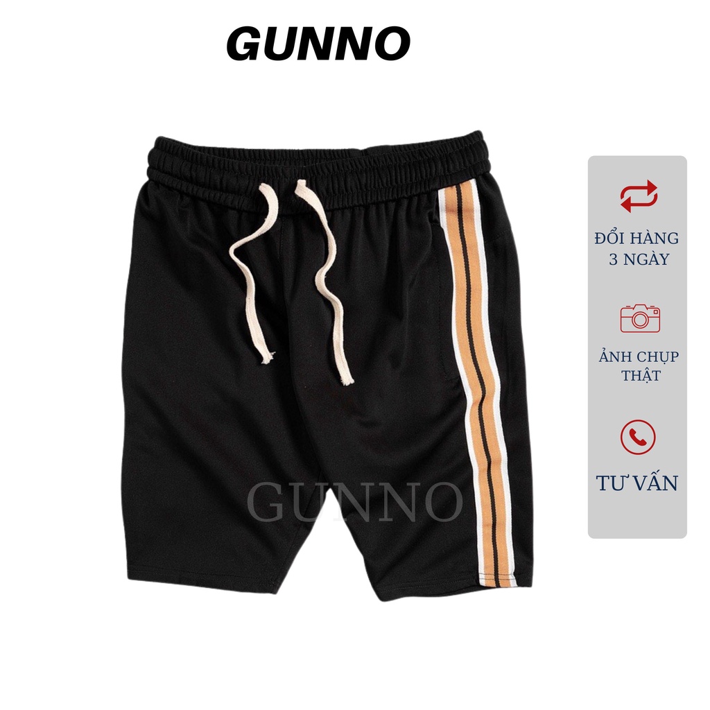Quần short nam GUNNO phối sườn phối sườn kiểu dáng trẻ trung hiện đại chất liệu poly thể thao thoáng