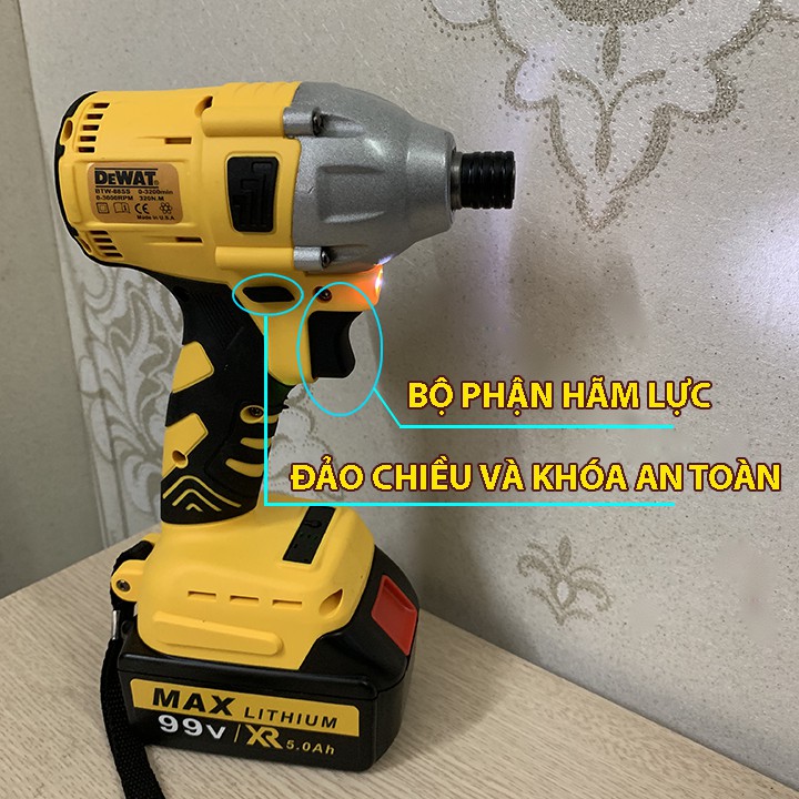 [2PIN] Máy chuyên bắt vít DEWALT 99V, Máy Khoan, Bắn Vít dùng Pin Dewalt, máy siết Lõi Đồng - Pin 10 cell