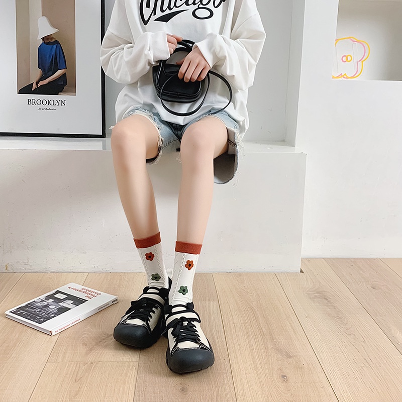 WAFNHA D571 Vớ Nữ Họa Tiết Sọc Ca Rô/ Hoa/ Trái Tim Phong Cách Mới Cho Nữ