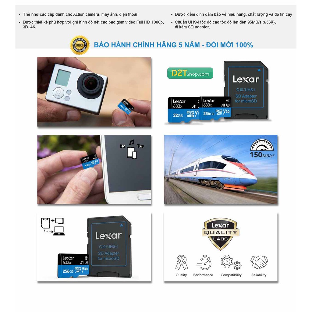 Thẻ nhớ Lexar 64GB Micro SDHC 633X-U3 (95MB/s) dùng cho máy ảnh, flycam, camera hành động-chính hãng BH 5 năm | BigBuy360 - bigbuy360.vn