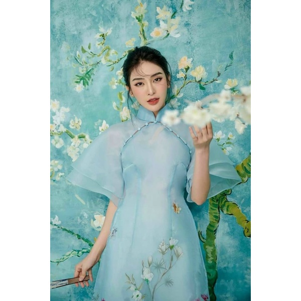 Áo dài cách tân THANH NGUYỆT kết đính hoa sang trọng siêu xinh mặc đi chơi tết chụp ảnh MS11 .