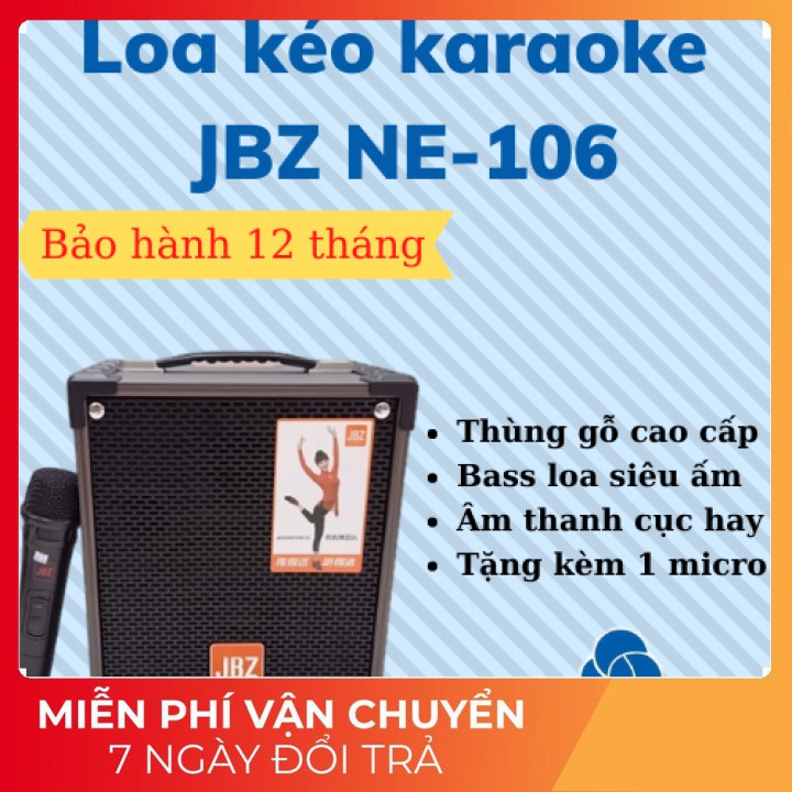 [Loa kẹo kéo karaoke jbz 106 thùng gỗ nhỏ gọn kèm 1 micro-Bảo hành 12 tháng