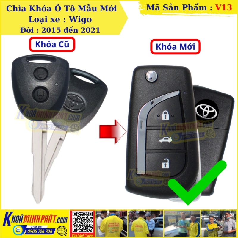 Chìa khóa remote xe Toyota Wigo mẫu V13