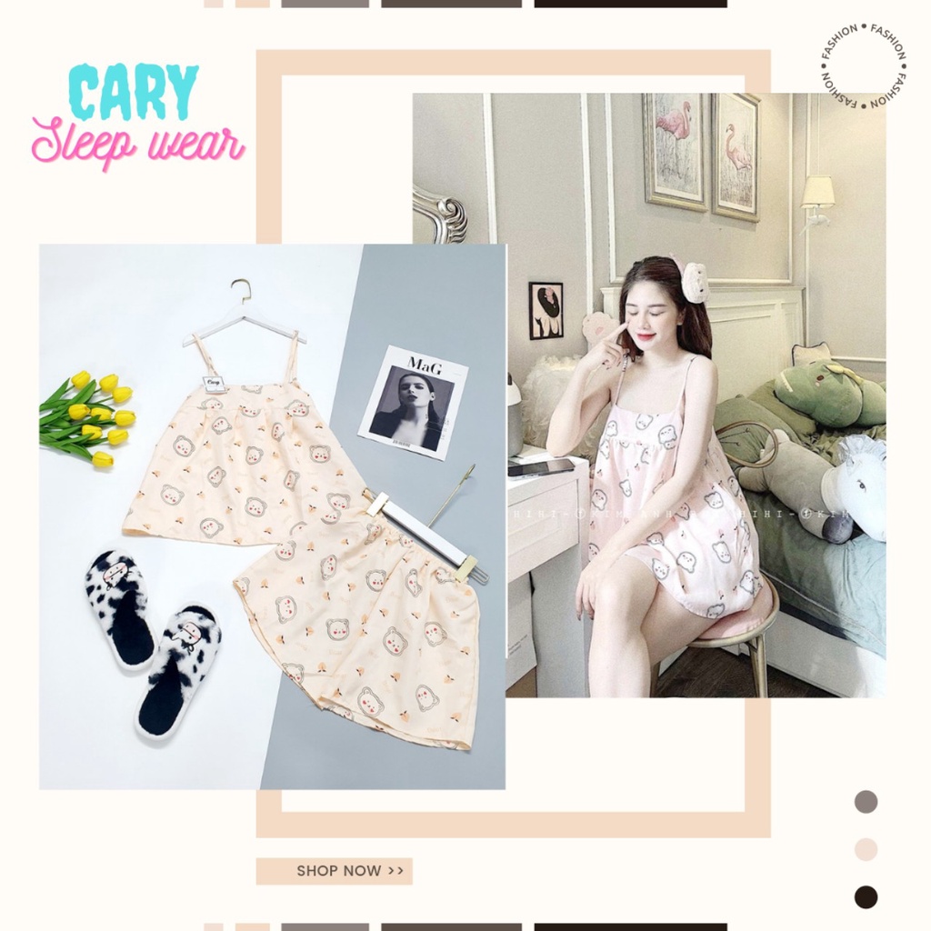 Đồ bộ ngủ hai dây mặc nhà mùa hè dễ thương CARY