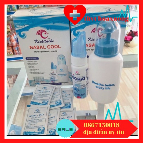 [giá tốt]Bình rửa mũi NASAL COOL tặng kèm 6 gói muối rửa và 1 bình xịt mũi .