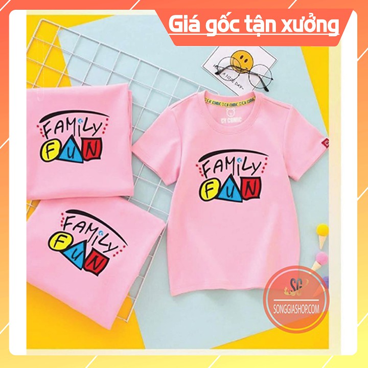 Áo thun đồng phục gia đình mẫu Family Fun màu hồng phấn thun cotton mềm mịn GD297HN