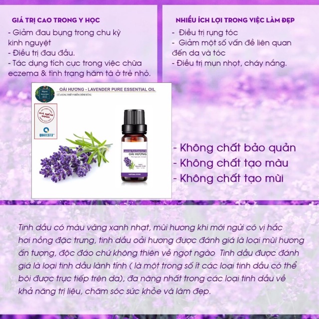 Tinh Dầu Oải Hương 10ML Nguyên Chất Organic [ Lavender Pure Essential Oil ]