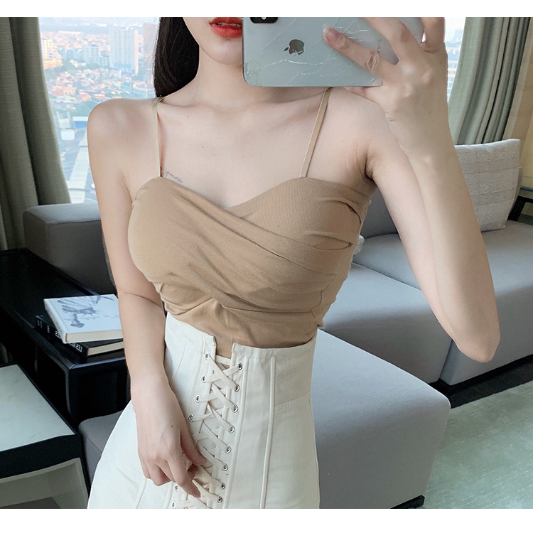 Suxi Áo Croptop Không Tay Màu Trơn Phong Cách Hàn Quốc