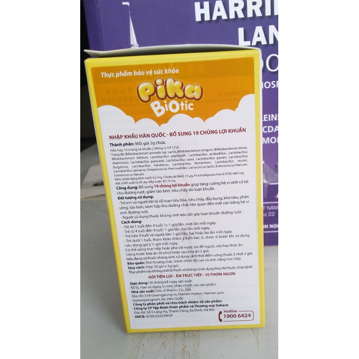Men vi sinh Pika Biotic bổ sung 19 chủng lợi khuẩn  chống rối loạn tiêu hóa. hộp 30 gói