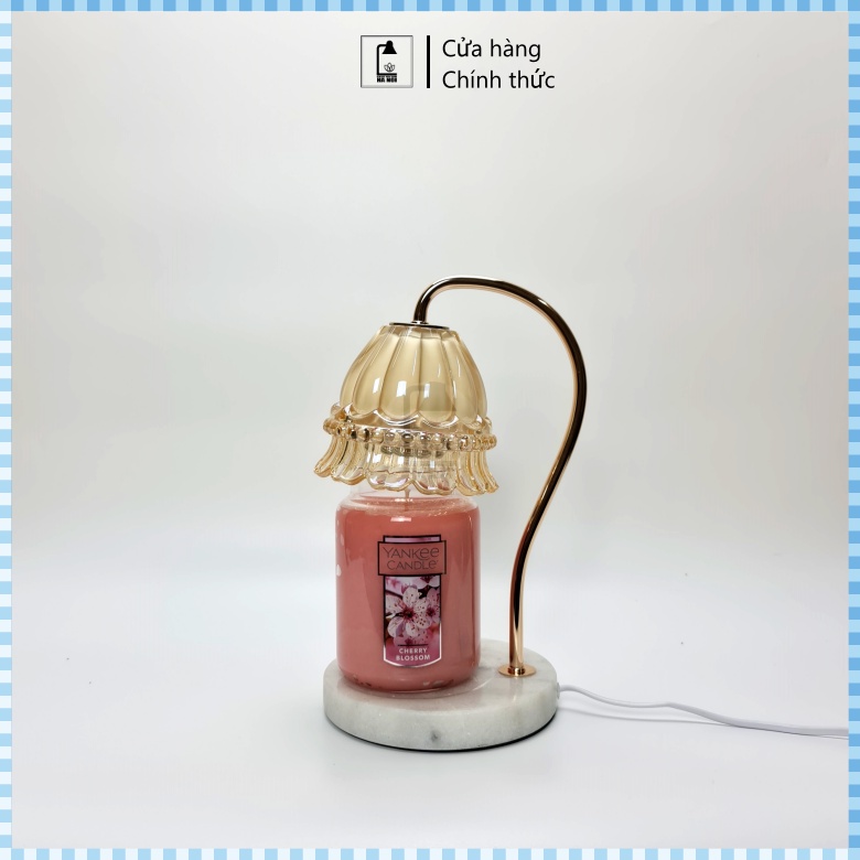 Đèn đốt nến thơm bông hoa thủy tinh - Bath and body work, Yankee...,  - có núm chỉnh độ sáng