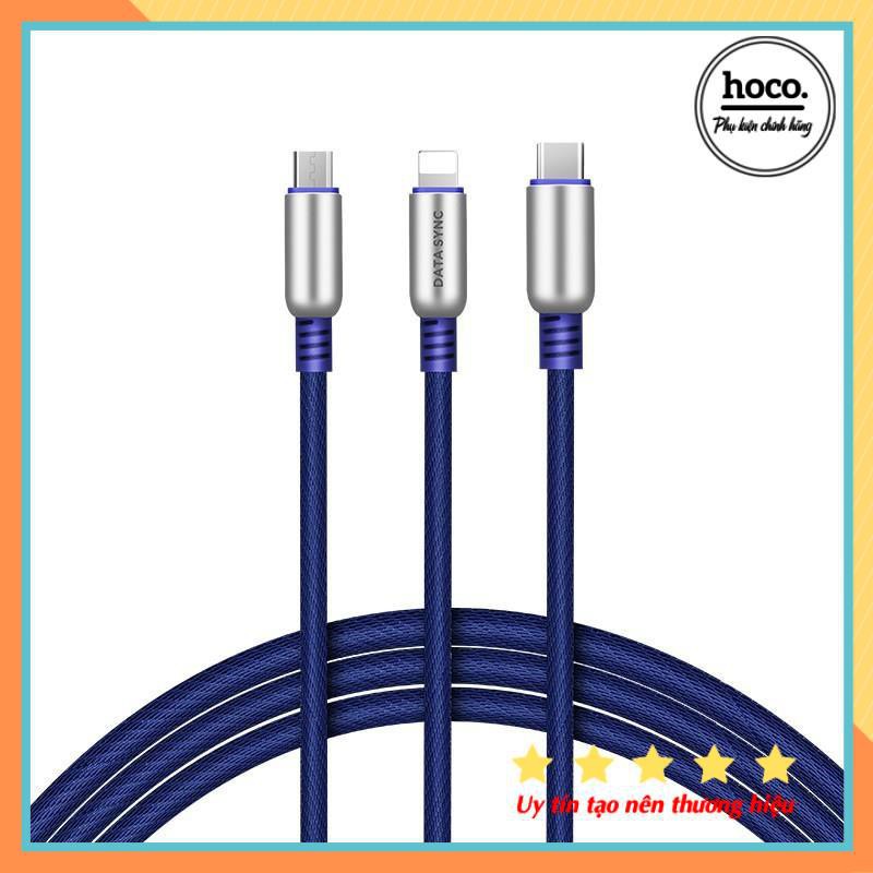 Cáp 3 Đầu Lightning, Micro, Type-C Dài 1M5 Hoco U17 Chính Hãng