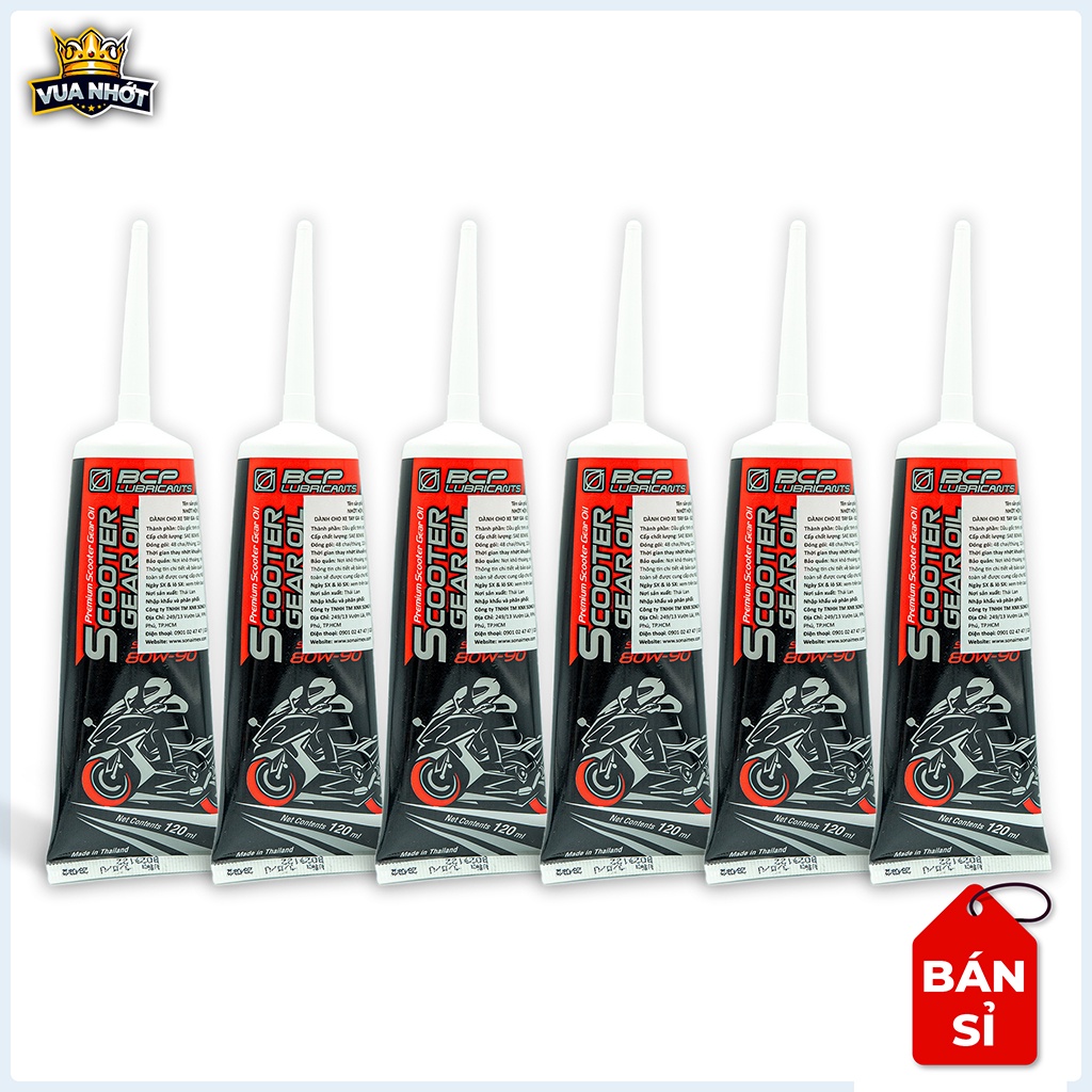 Thùng 6 tuýp nhớt hộp số xe tay ga (nhớt láp) BCP Thái Lan nhập khẩu SCOOTER GEAR OIL - SAE 80W90 GL5 - 120 ML