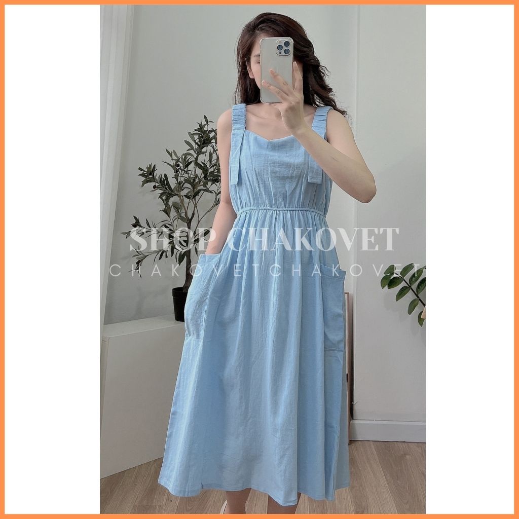 Váy nữ 2 dây chun ngực dáng xòe V8311 đầm nữ dự tiệc tiểu thư cổ vuông dáng babydoll sang chảnh đi chơi biển - CHAKOVET