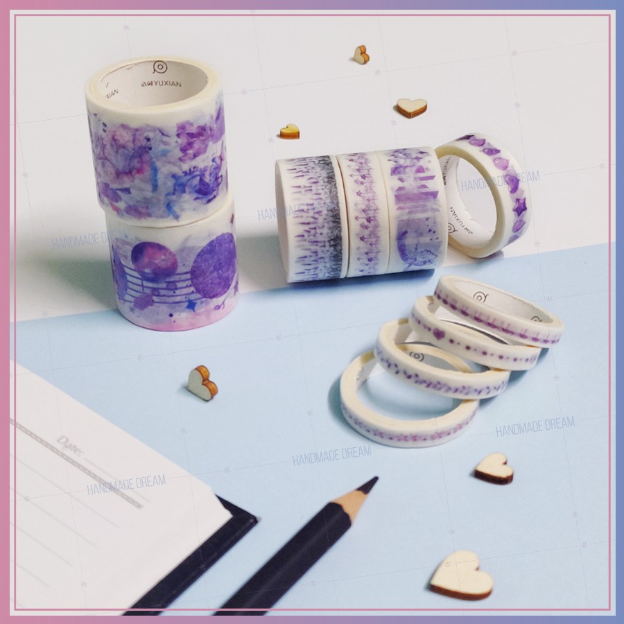 Bộ 10 Cuộn Washi Tape Tone Màu Tím Mộng Mơ