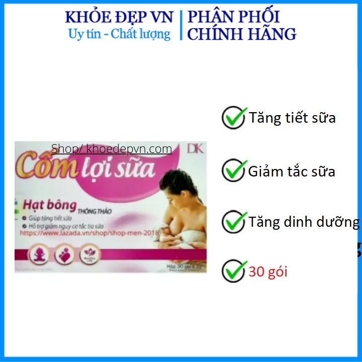 Cốm lợi sữa hạt bông thông thảo tăng tiết sữa dành cho mẹ ít sữa sữa loãng trẻ chậm lớn hộp 30 gói