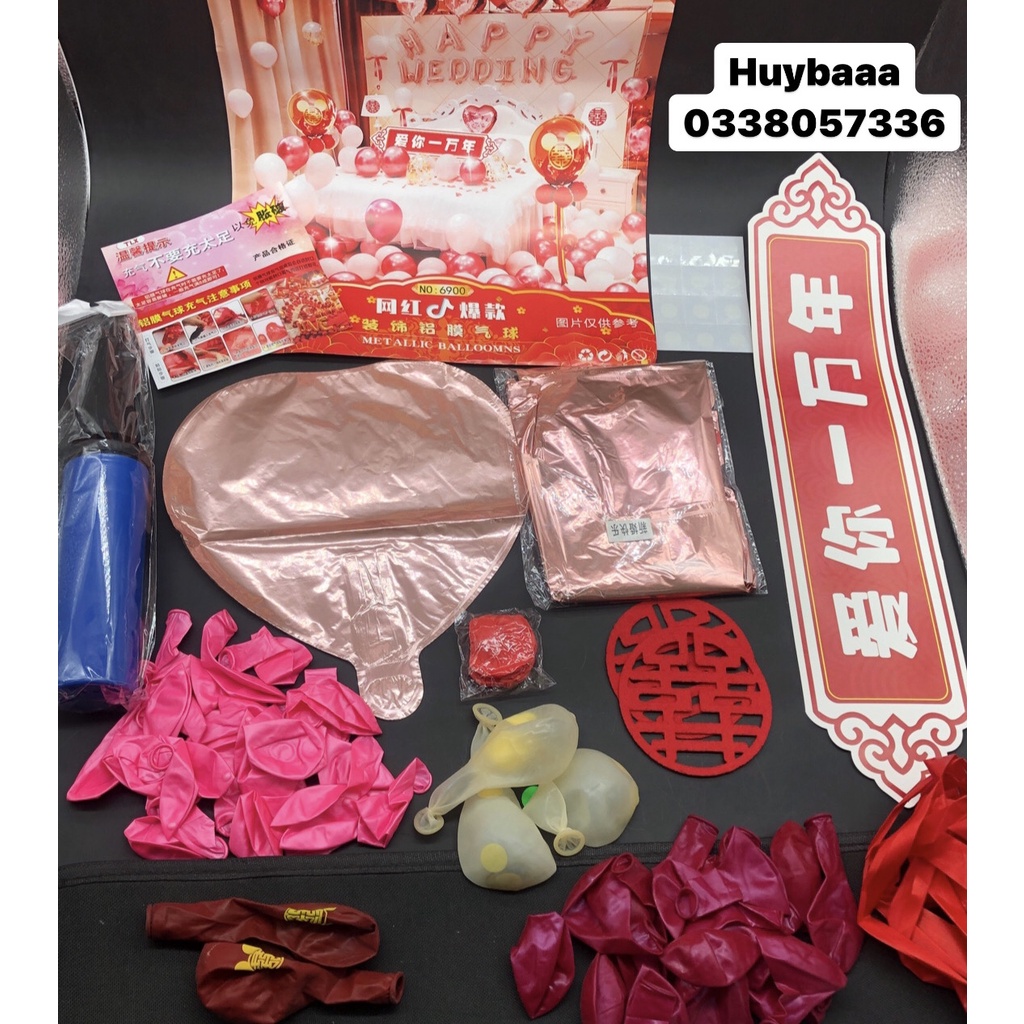 Set Bóng Bay Trang Trí Đám Cưới Happy Wedding Kèm Phụ Kiện Đẹp Siêu Xinh