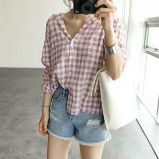 Áo smi kẻ caro nhỏ cho nữ