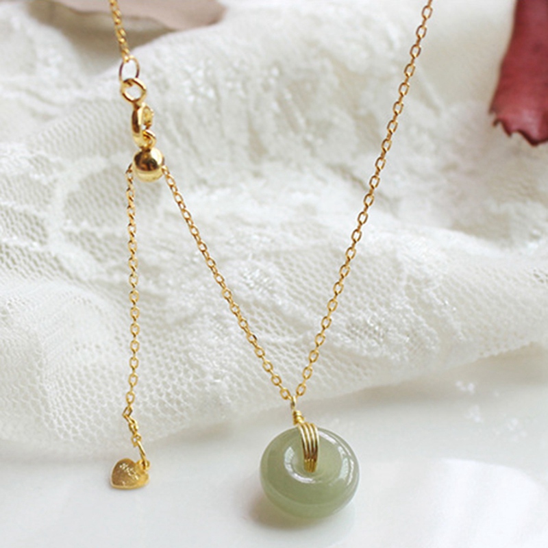 Dây chuyền mạ vàng 14K mặt ngọc bích tròn tự nhiên 925 sang trọng
