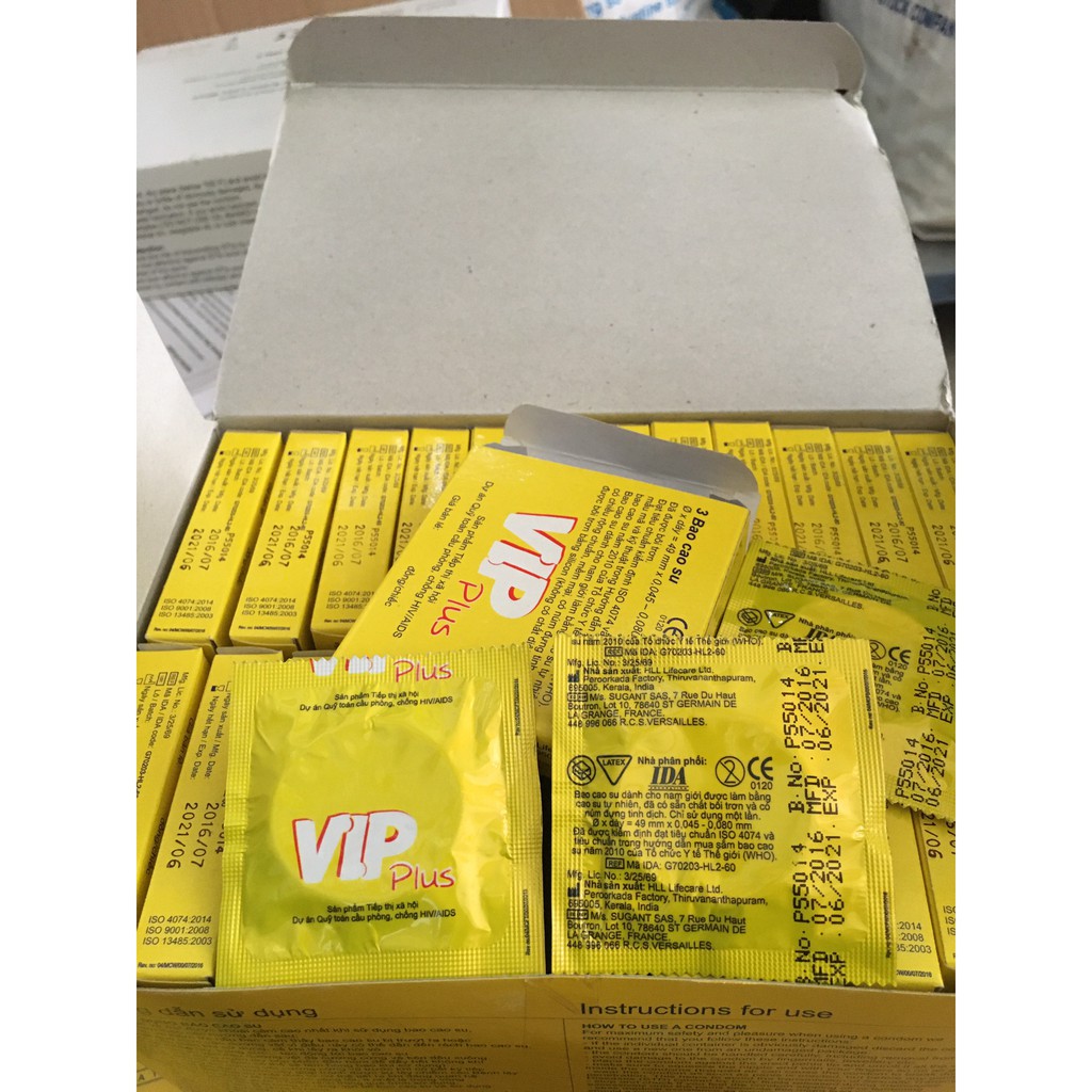 [Giá sỉ] 10 hộp Bao cao su Vip vàng (144 cái/hộp) dùng trong khách sạn, nhà nghỉ, phòng khám